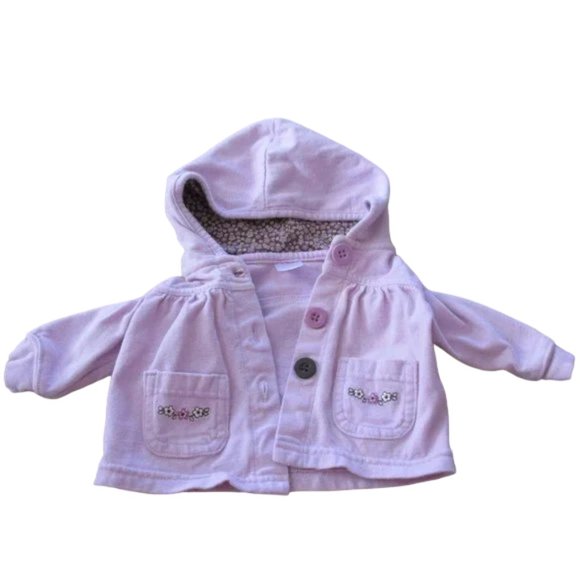 Carters Button Up Hooded Jacket Girls‎ Size 3M Purple Long Sleeve Coat Floral - Picture 1 of 6